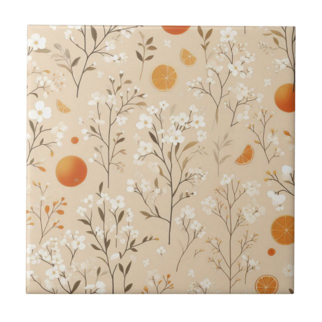 flower botanical oranges ceramic tile (Front)
