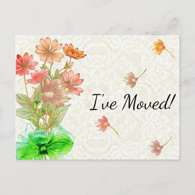 Flower Bouquet and Antique Lace New Address Postcard (Front)
