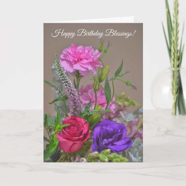 Flower Bouquet Art Faith Birthday Card (Front)