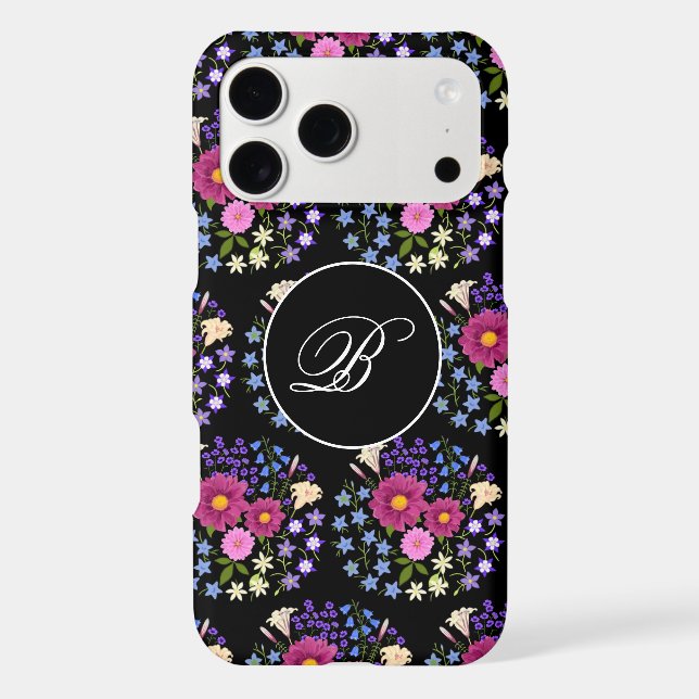 Flower Bouquet Black Monogram Case-Mate iPhone Case (Back)