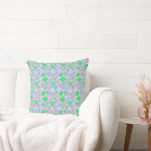 Flower Bouquet Daisy Meadow Lilac Green White Throw Pillow