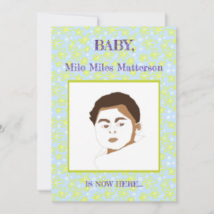 Flower Bouquet Daisy Meadow Periwinkle Lemon Birth Announcement