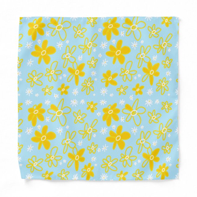 Flower Bouquet Daisy Meadow Sky Yellow White Bandana (Front)