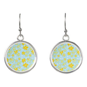 Flower Bouquet Daisy Meadow Sky Yellow White Earrings
