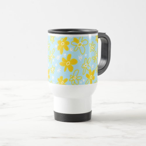 Flower Bouquet Daisy Meadow Sky Yellow White Travel Mug