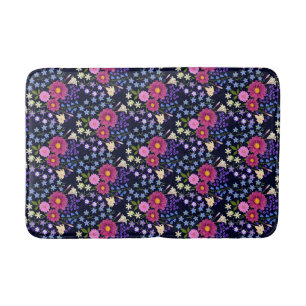 Flower Bouquet Dark Blue Bath Mat