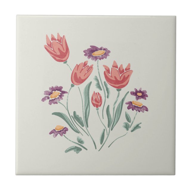 Flower Bouquet Delicate Floral Arrangements  Ceramic Tile (Front)