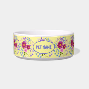 Flower Bouquet Dog or Cat Bowl Yellow