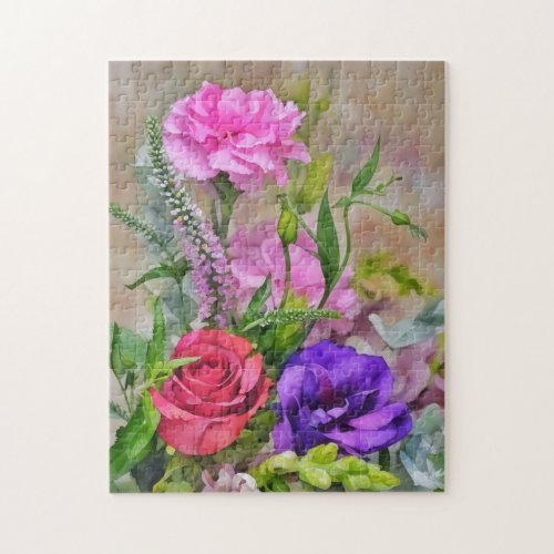 Flower Bouquet Floral Watercolor Style Art Jigsaw Puzzle