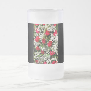 Flower Bouquet Frosted Glass Beer Mug