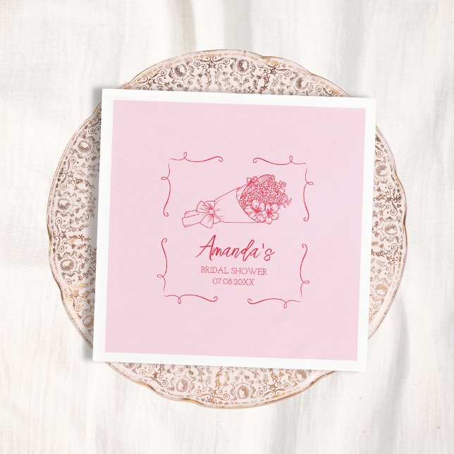 Flower Bouquet Hand Drawn Bridal Shower Napkins (Flower Bouquet Hand Drawn Bridal Shower Napkins)