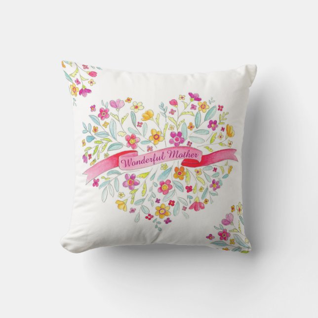 Flower bouquet heart art Wonderful Mother pillow (Front)