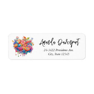 Flower Bouquet in Pink Orange & Blue Boho Label