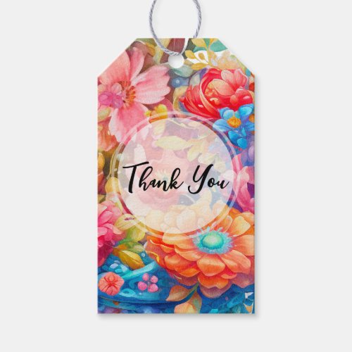 Flower Bouquet in Pink Orange  Blue Thank You Gift Tags