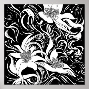Flower Bouquet Nature Floral Ink Coloring Page Pos Poster