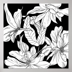 Flower Bouquet Nature Floral Ink Coloring Page Pos Poster