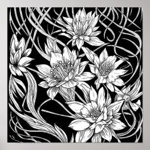 Flower Bouquet Nature Floral Ink Coloring Page Poster