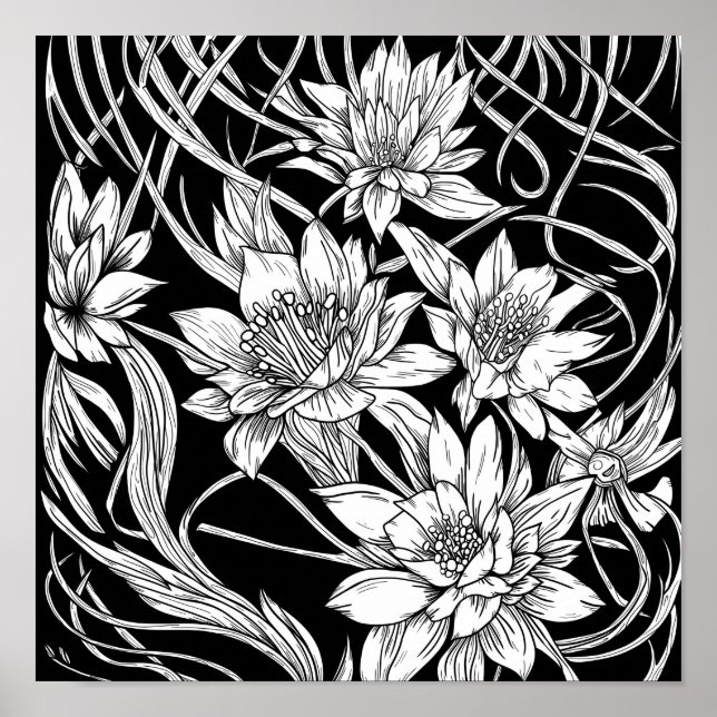 Flower Bouquet Nature Floral Ink Coloring Page Poster (Front)