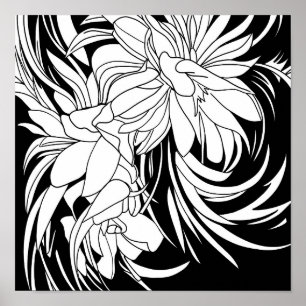 Flower Bouquet Nature Floral Ink Coloring Page Poster
