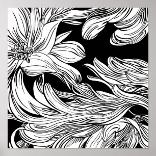 Flower Bouquet Nature Floral Ink Coloring Page Poster