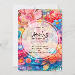 Flower Bouquet Orange & Blue Boho Birthday Invitation