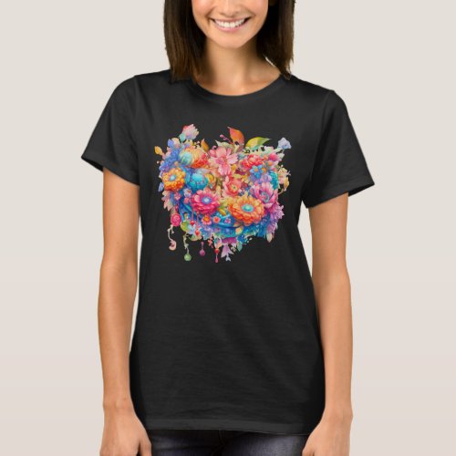 Flower Bouquet Orange  Blue Boho T_Shirt