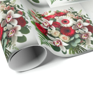 Flower Bouquet Orchids Gerbera Roses Wrapping Paper