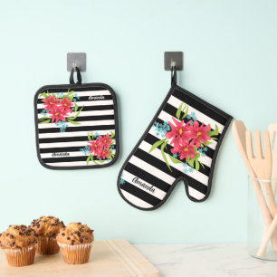 Flower bouquet oven mitt & pot holder set