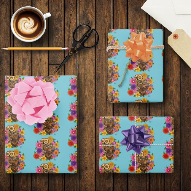 Flower Bouquet Owl Wrapping Paper Sheets (Creator Uploaded)