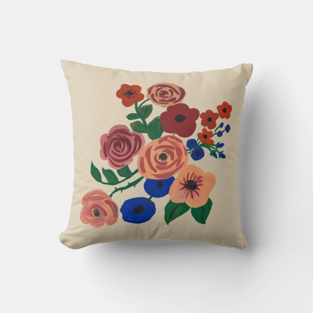Flower Bouquet Painting Throw Pillow (Front)