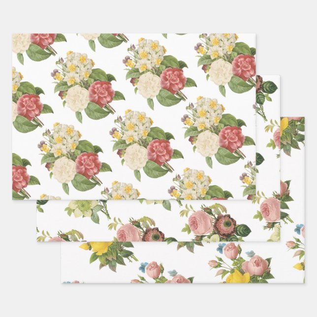 Flower Bouquet Pattern Wrapping Paper Sheets (Set)