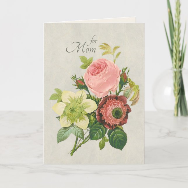 Flower bouquet Redouté Pink rose Centifolia CC1112 Holiday Card (Front)