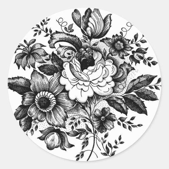 Flower Bouquet Silhouette Classic Round Sticker