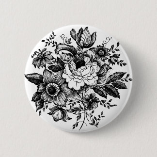 Flower Bouquet Silhouette Pinback Button
