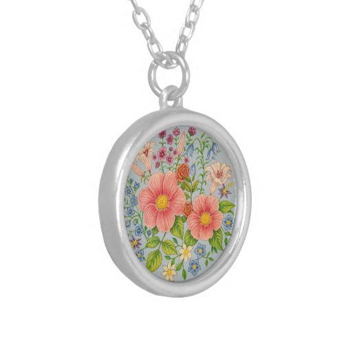 Flower Bouquet Silver Plated Necklace