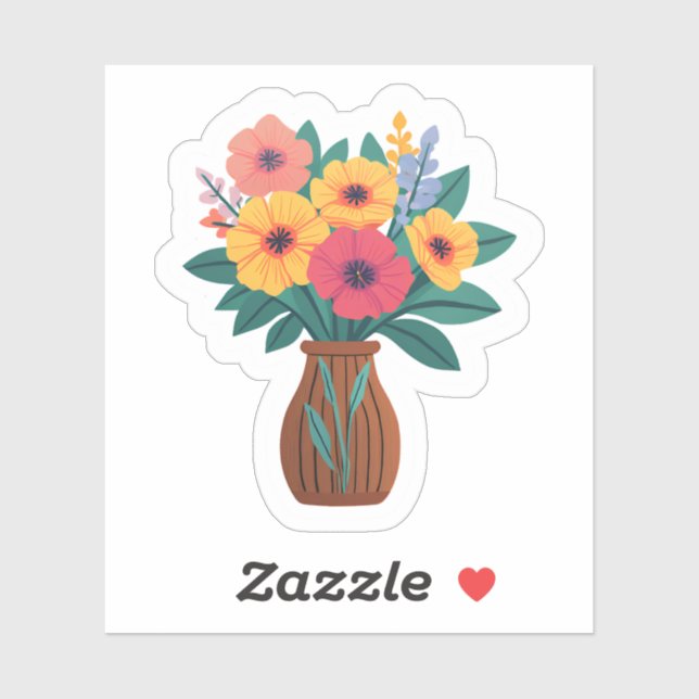 Flower Bouquet Vase | Spring Colorful Drawn Floral Sticker (Sheet)