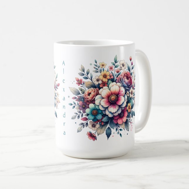 Flower Bouquet watercolor personalized  Coffee Mug (Front Right)