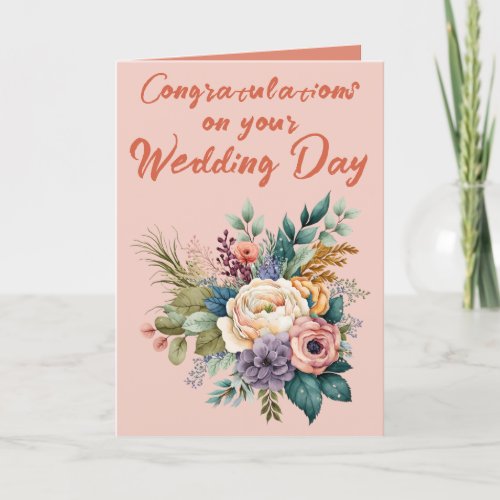 Flower Bouquet Wedding Congratulations pink Card