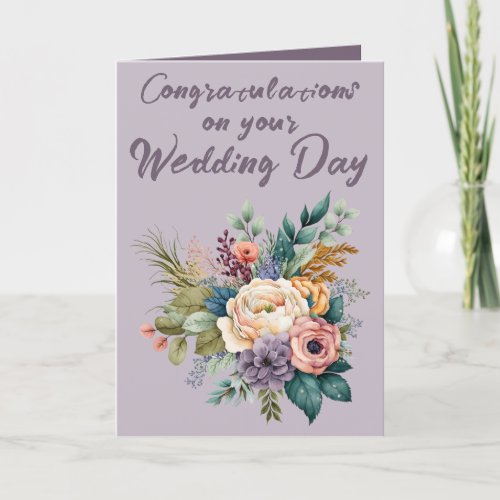 Flower Bouquet Wedding Congratulations purple Card