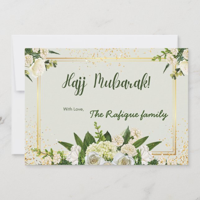 Flower Bouquet with Hajj Mubarak message Note Card (Front)