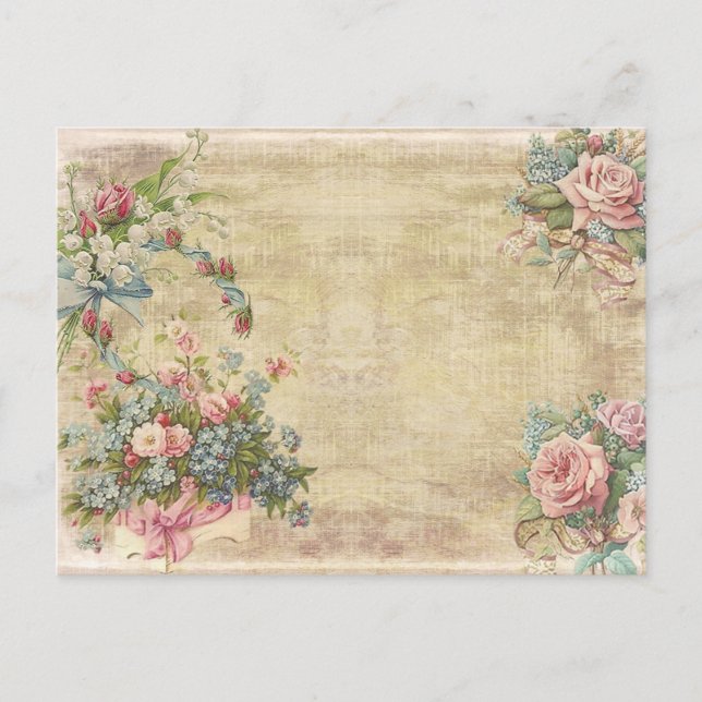 Flower Bouquets on Distressed Brown Vintage Style Postcard (Front)
