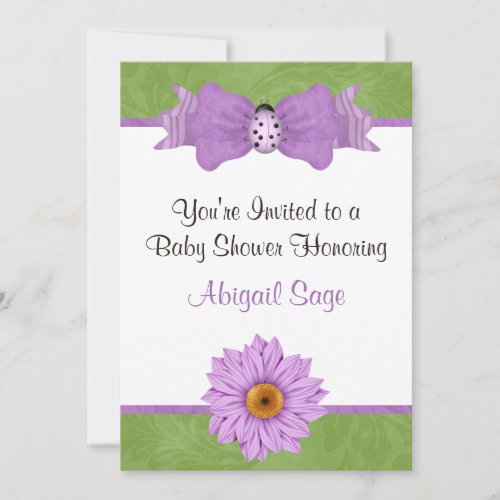 Flower, Bow and Ladybug Baby Shower Invitation