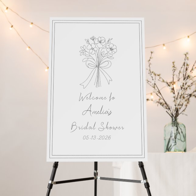 Flower & Bow Sketch Bridal Shower Welcome Sign (In Situ (Stand))