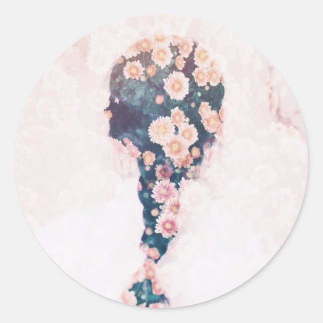 Flower Braid Pastel Pink Round Pretty Sticker (Front)
