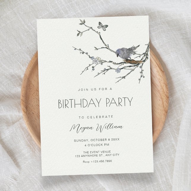 Flower branch bird birthday invitation (Creator Uploaded)