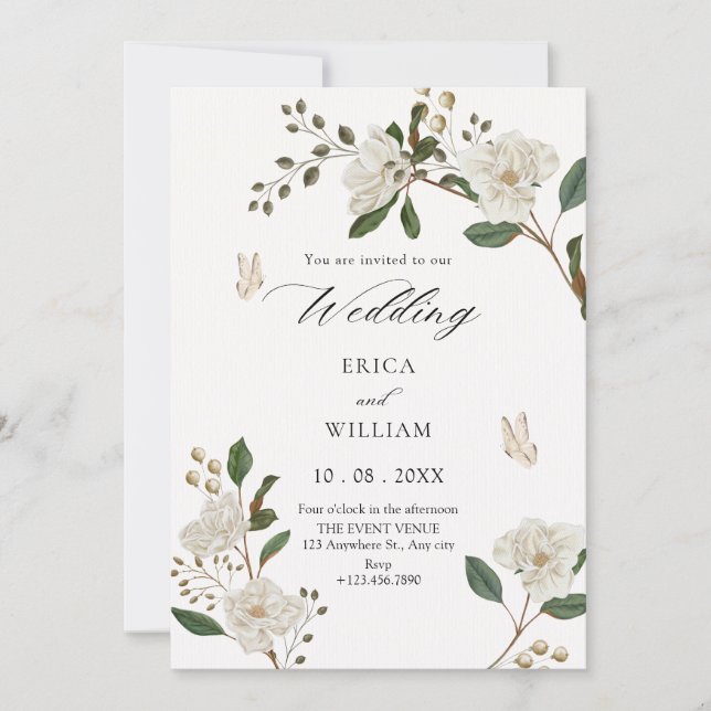 Flower branch wedding invitation (Front)