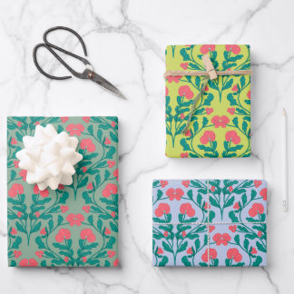 Flower Branch Wrapping Paper Flat Sheet Set of 3