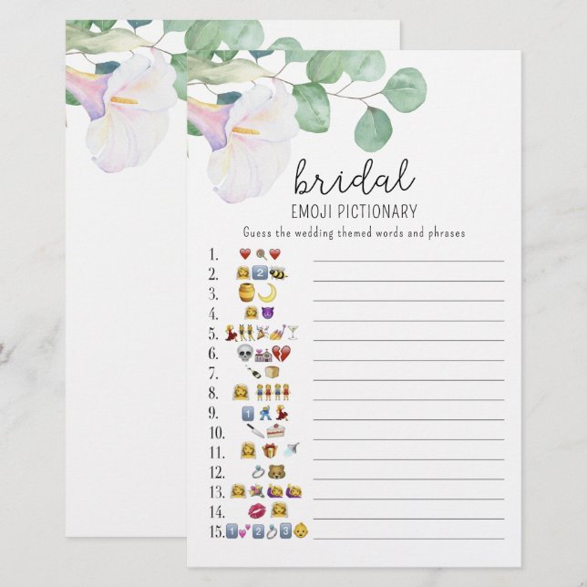 Flower - bridal shower emoji pictionary game (Front/Back)