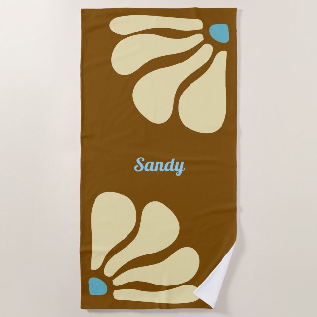 Flower brown &sky blue monogram name  beach towel (Front)