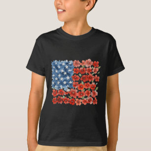Flower Brushstroke America Flag 4th Of July Floral T-Shirt